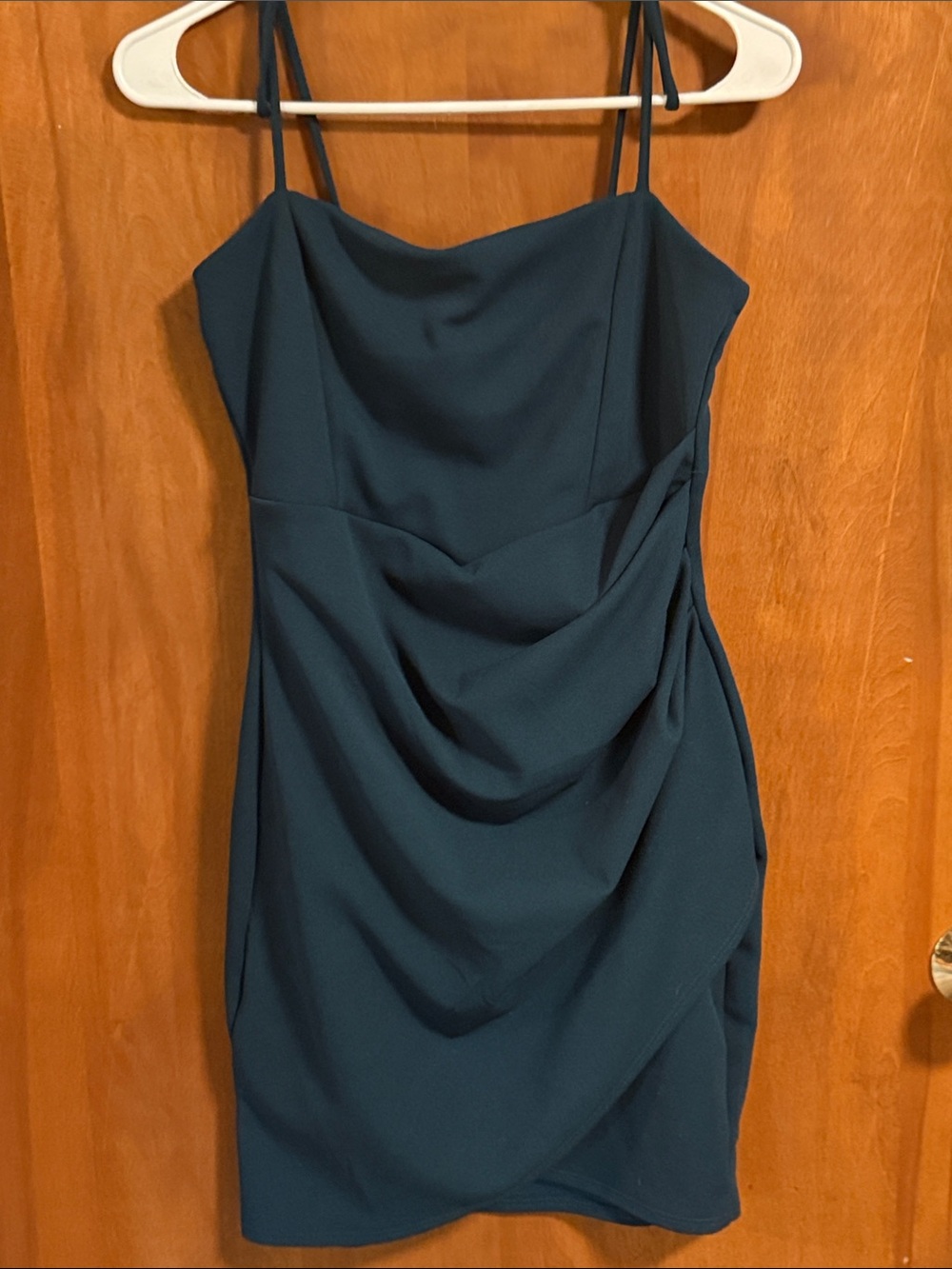 Green/Teal Windsor Teal Draped Mini Dress with Spaghetti Straps